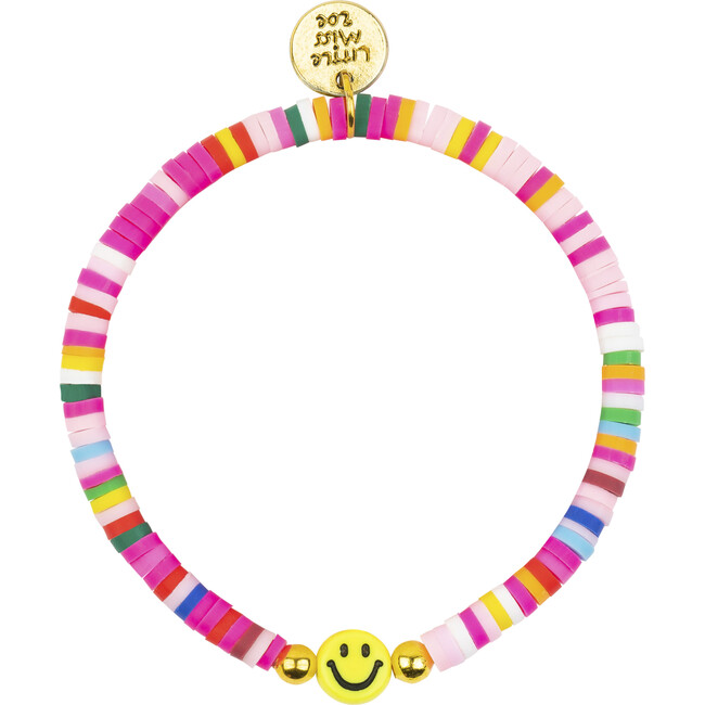 Vinyl Disc Bracelet With Smiley Charm, Rainbow