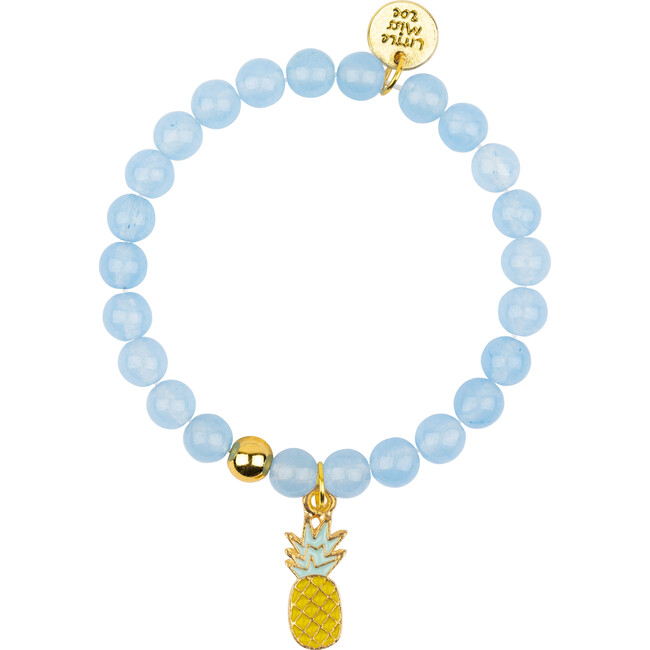 Gemstone Bracelet With Pineapple Enamel Charm, Blue