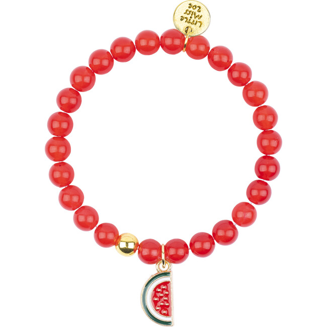 Gemstone Bracelet With Watermelon Enamel Charm, Red