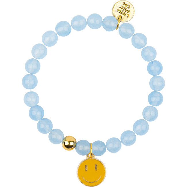 Gemstone Bracelet With Smiley Enamel Charm, Blue