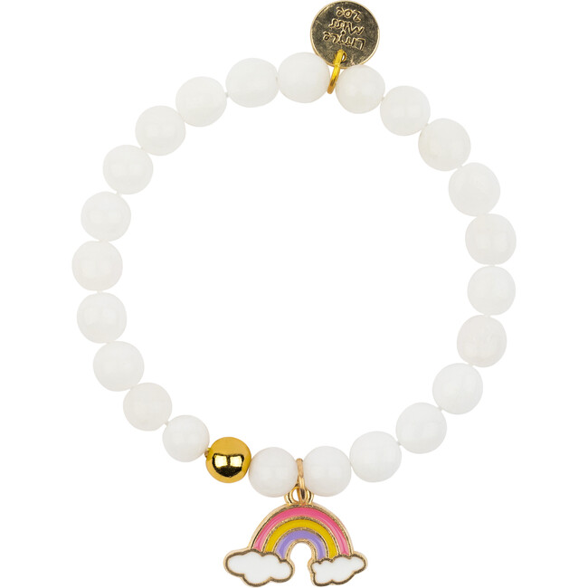 Gemstone Bracelet With Rainbow Enamel Charm, White