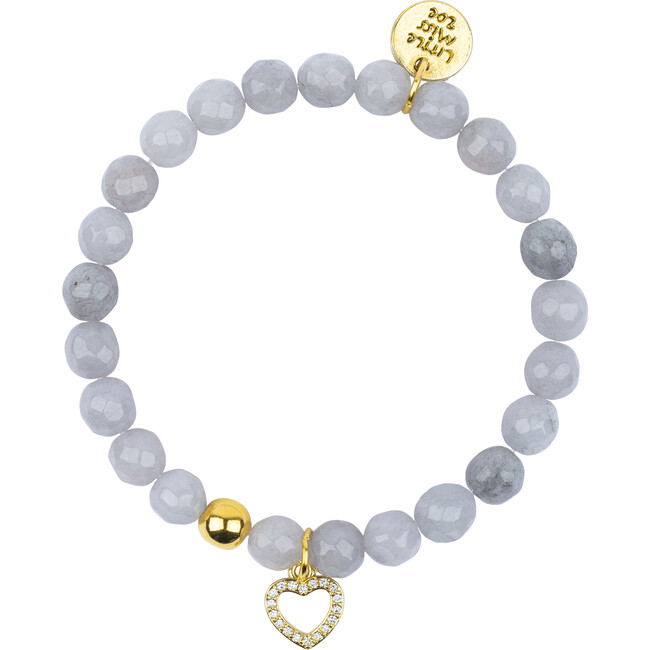 Gemstone Bracelet With Pave Heart Charm, Gray