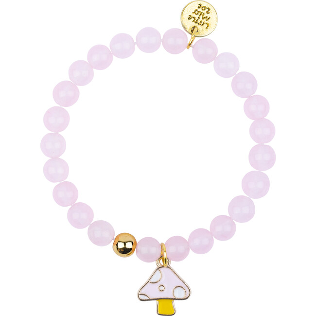 Gemstone Bracelet With Mushroom Enamel Charm, Pink