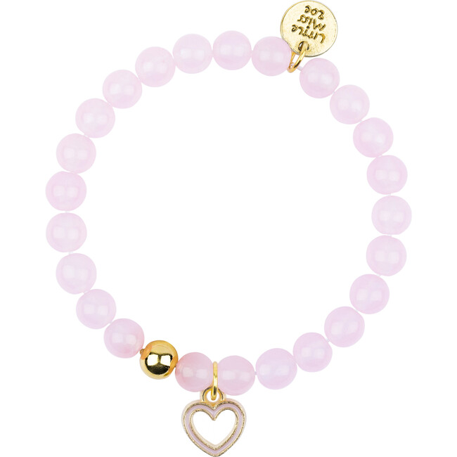 Gemstone Bracelet With Heart Enamel Charm, Pink