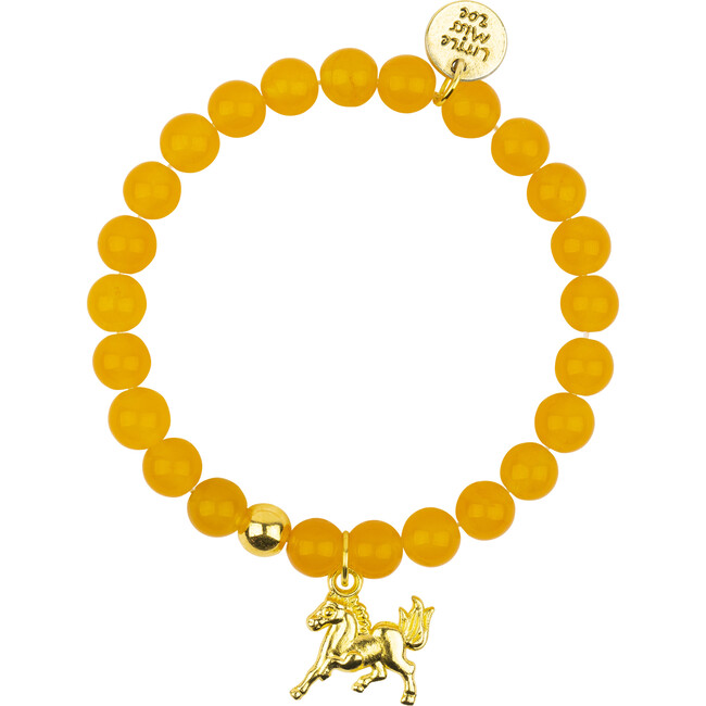 Gemstone Bracelet With Gold Unicorn Charm, Yellow