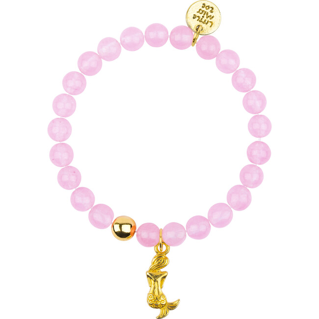 Gemstone Bracelet With Gold Mermaid Charm, Pink