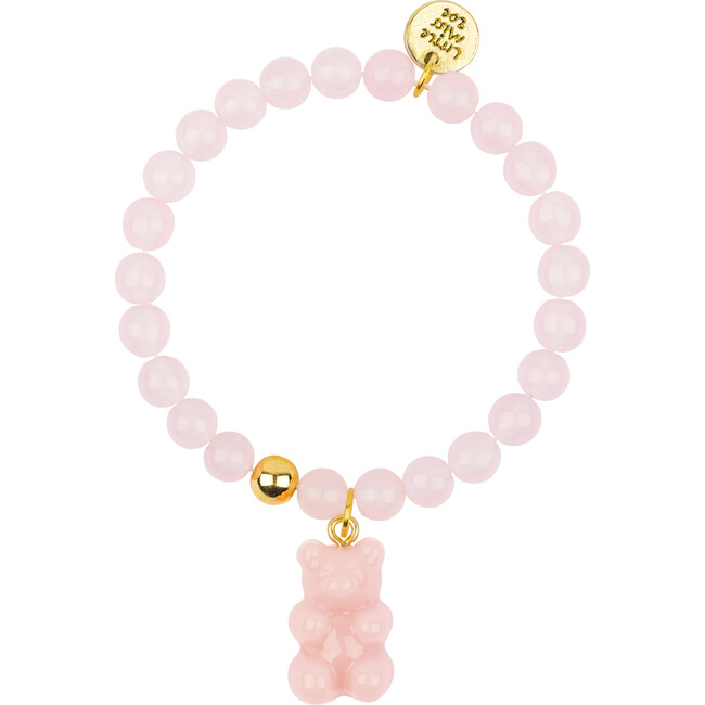 Gemstone Bracelet With Gummy Bear Charm, Pink