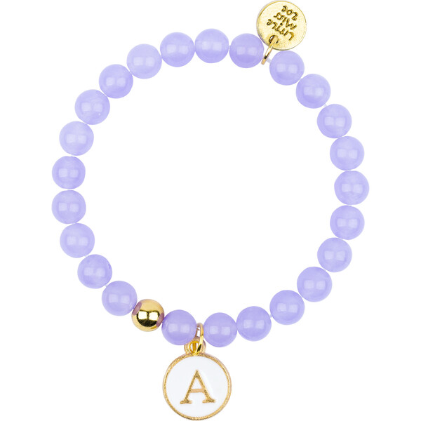 Gemstone Bracelet With Initial Enamel Charm, Purple Little Miss Zoe