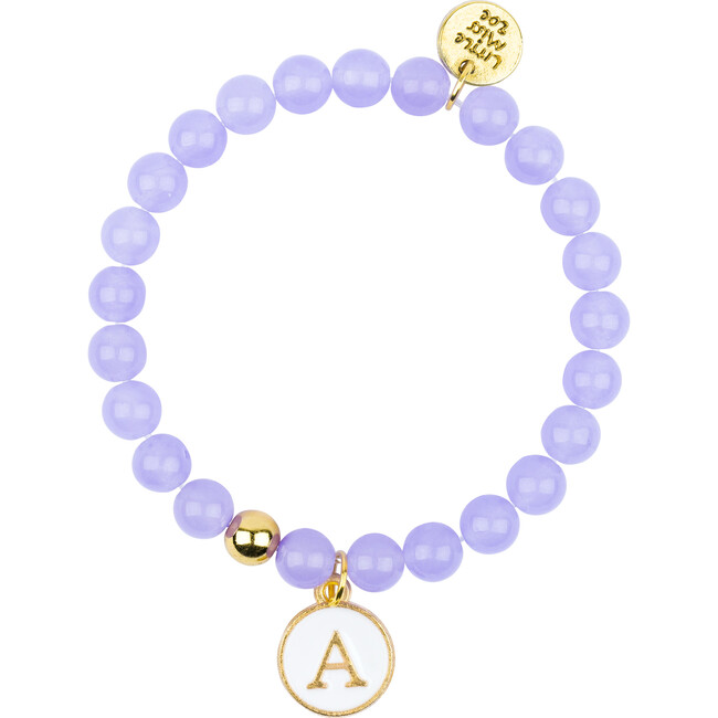 Gemstone Bracelet With Initial Enamel Charm, Purple