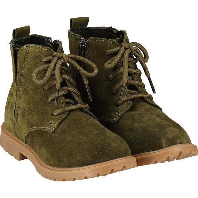 Rumble Zipped Lace-Up Suede Boots, Green