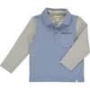 Troy Striped Contrast Long Sleeve Polo, Blue And Grey - Polo Shirts - 1 - thumbnail