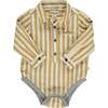 Jasper Woven Long Sleeve Striped Onesie, Gold - Onesies - 1 - thumbnail