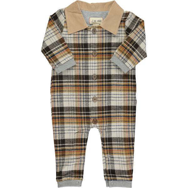 Gifford Contrast Collar Plaid Romper, Cream - Rompers - 1