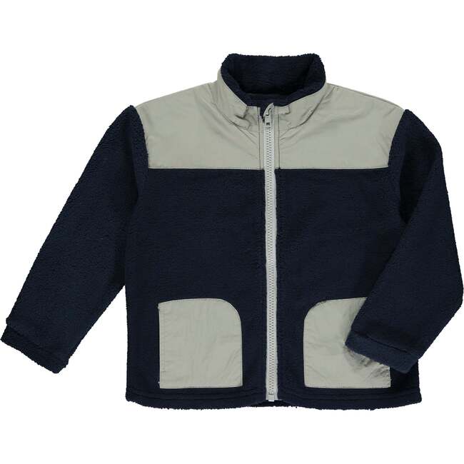 Husky Sherpa High Collar Zipped Jacket, Navy And Grey - Jackets - 1