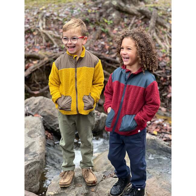 Husky Sherpa High Collar Zipped Jacket, Burgundy And Navy - Jackets - 3