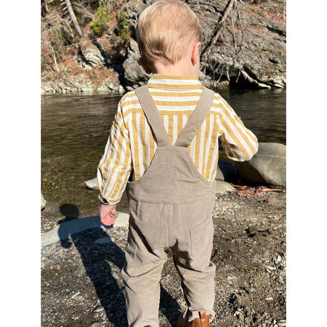 Jasper Woven Long Sleeve Striped Onesie, Gold - Onesies - 3