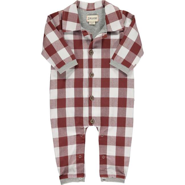 Lumber Jacket Gingham Romper, Rust And White