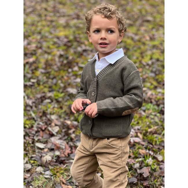 Duncan Cotton Knit Elbow Patch Cardigan Green Me Henry