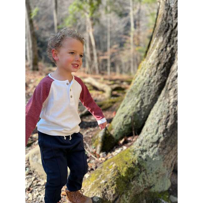 Lugoff Contrast Raglan Sleeve Tee, Burgundy And White - T-Shirts - 2