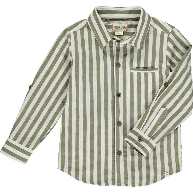 Atwood Woven Striped Shirt, Green - Shirts - 1