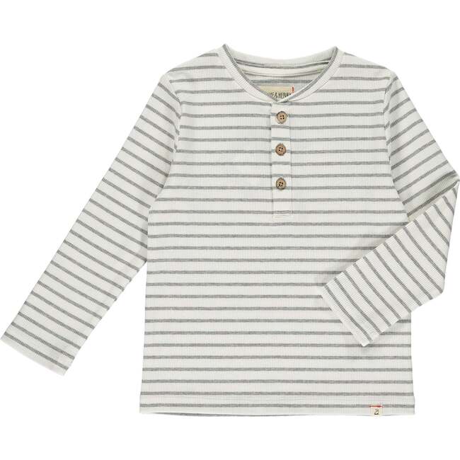 Adams Striped Ribbed Henley, Cream And Grey