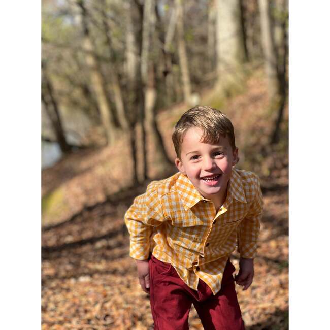Atwood Woven Micro-Plaid Shirt, Gold - Shirts - 2
