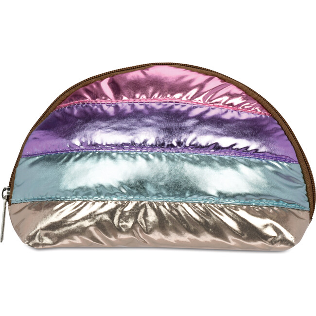 Icy Metallic Color-Block Puffer Oval Cosmetic Bag, Multicolors