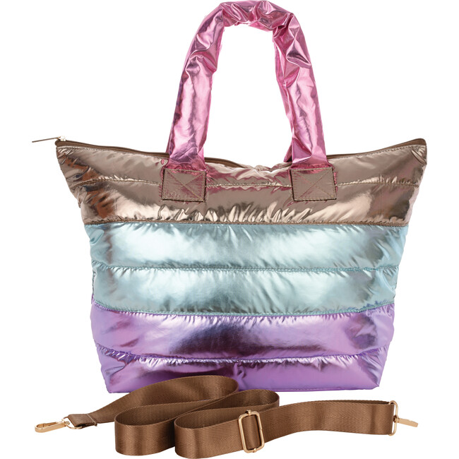 Icy Metallic Color-Block Puffer Overnight Bag, Multicolors