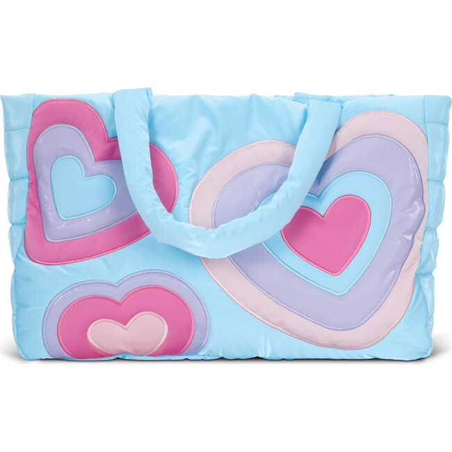 Happy Heart Puffy Weekender Bag, Blue - Bags - 2