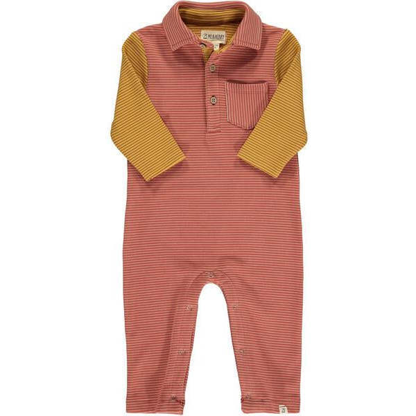 Arlington Striped Cosy Polo Romper, Pumpkin And Gold - Rompers - 1