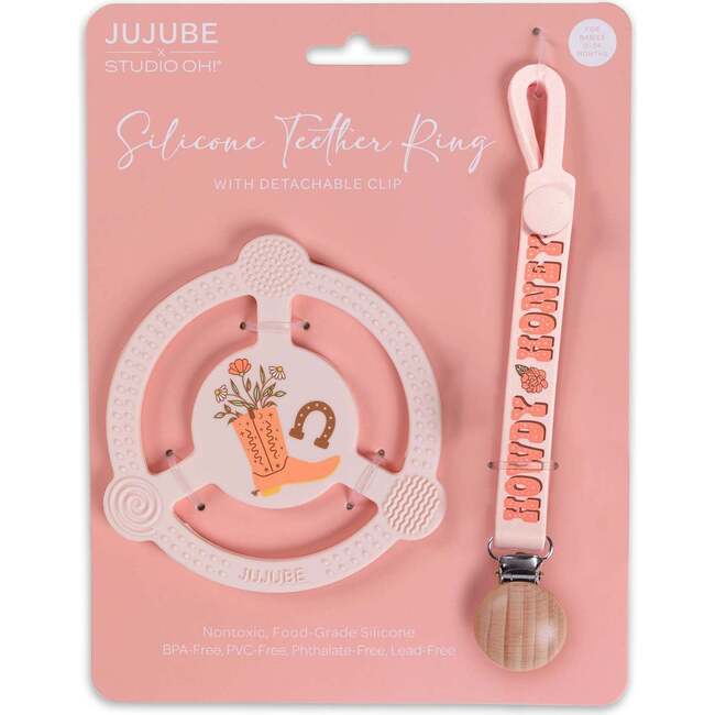 JuJuBe × Studio Oh! Silicone Teether Ring With Detachable Clip, Bloomin' Boot