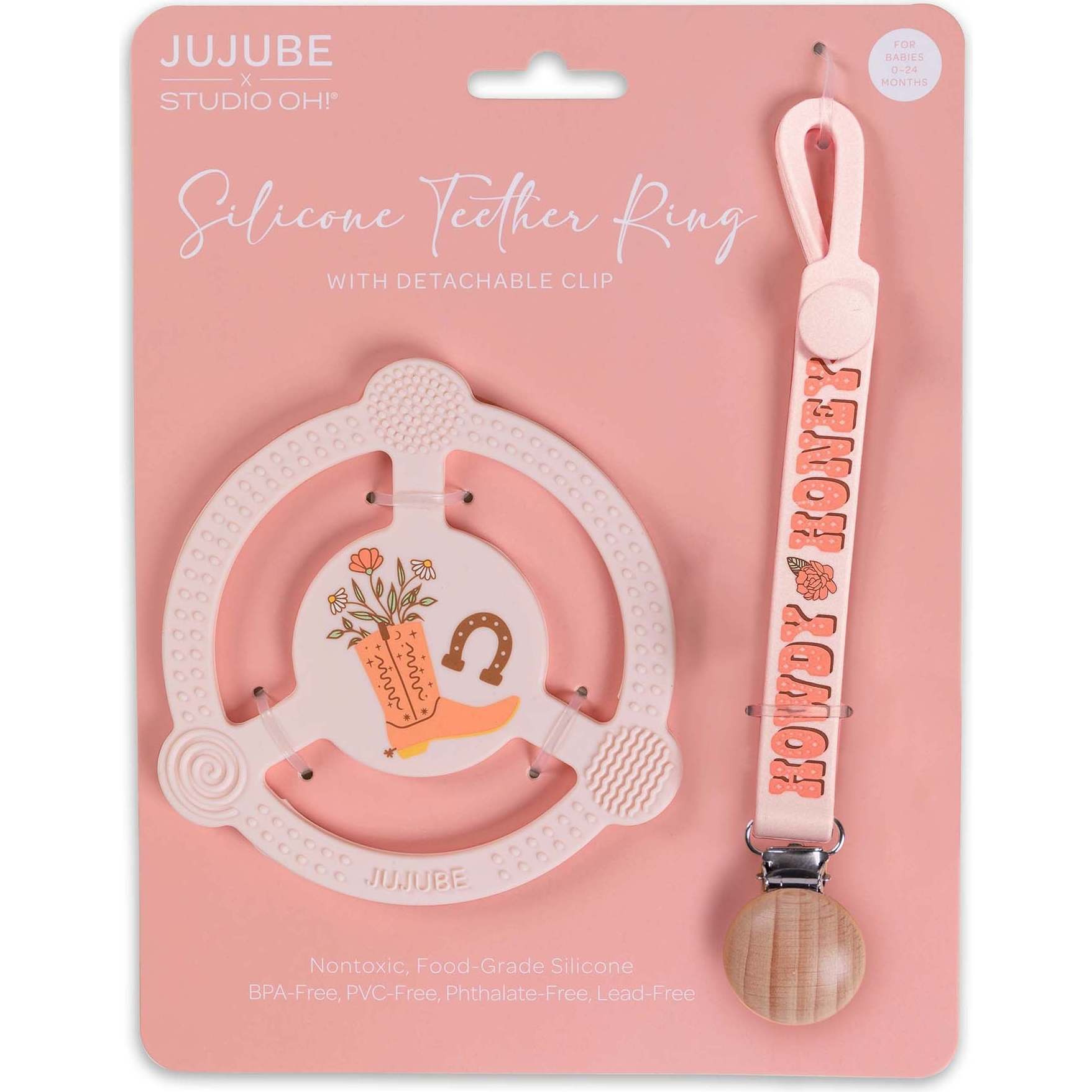 JuJuBe × Studio Oh! Silicone Teether Ring With Detachable Clip, Bloomin' Boot - Teethers - 1
