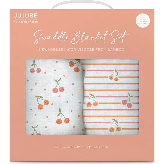 JuJuBe × Studio Oh! Printed Swaddle Blanket Sets, Cherry Cute By Doodle By Meg (Pack Of 2)