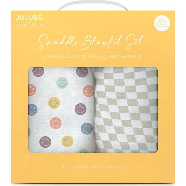JuJuBe × Studio Oh! Printed Swaddle Blanket Sets, Happy Baby Vibes (Pack Of 2)