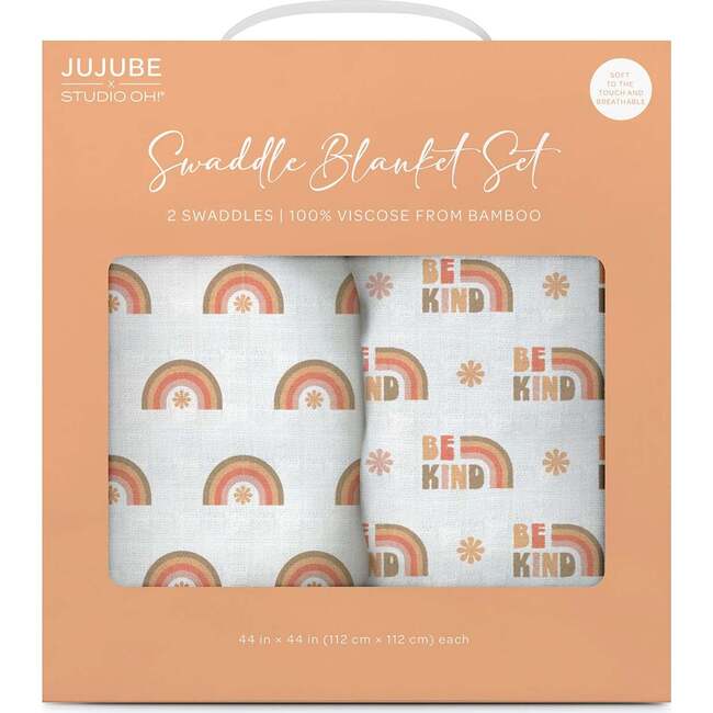JuJuBe × Studio Oh! Printed Swaddle Blanket Sets, Be Kind Rainbows (Pack Of 2)