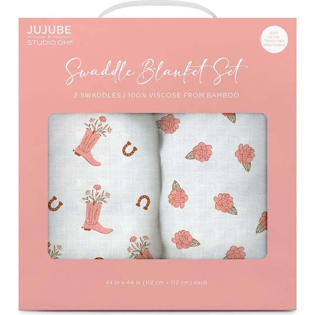 JuJuBe × Studio Oh! Printed Swaddle Blanket Sets, Bloomin' Boot (Pack Of 2)
