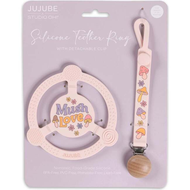 JuJuBe × Studio Oh! Silicone Teether Ring With Detachable Clip, Mushy Love