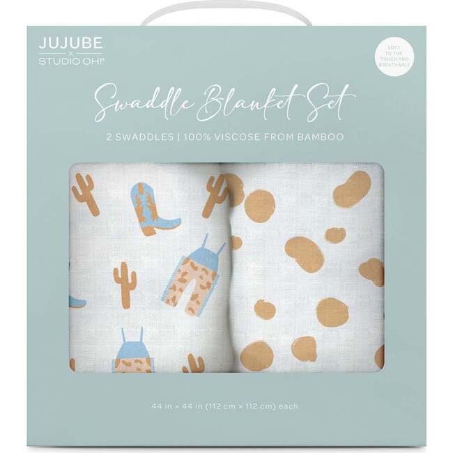 JuJuBe × Studio Oh! Printed Swaddle Blanket Sets, Howdy Partner Blue (Pack Of 2)