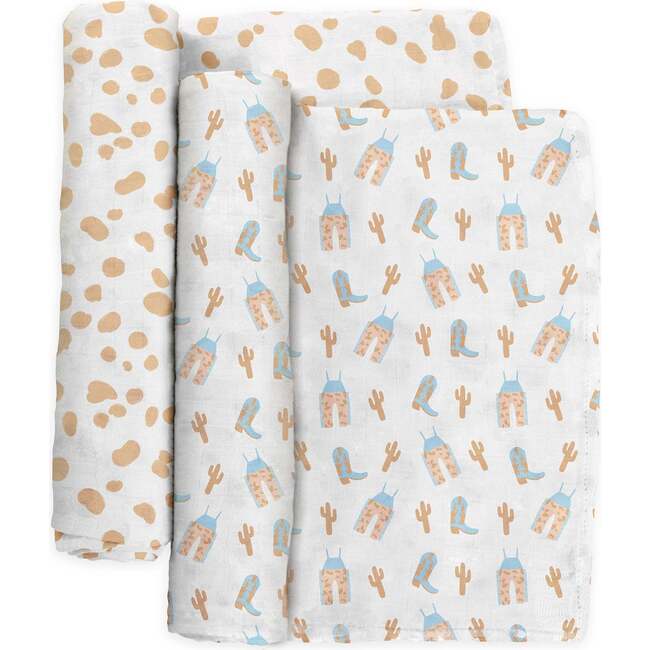 JuJuBe × Studio Oh! Printed Swaddle Blanket Sets, Howdy Partner Blue (Pack Of 2) - Swaddles - 3