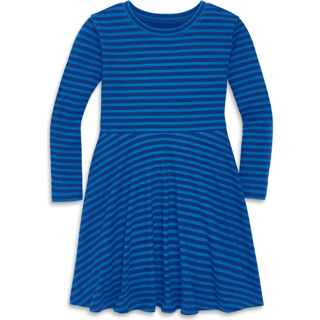 Long Sleeve Twirly Dress In Mini Stripe, Blueberry Cobalt Stripe