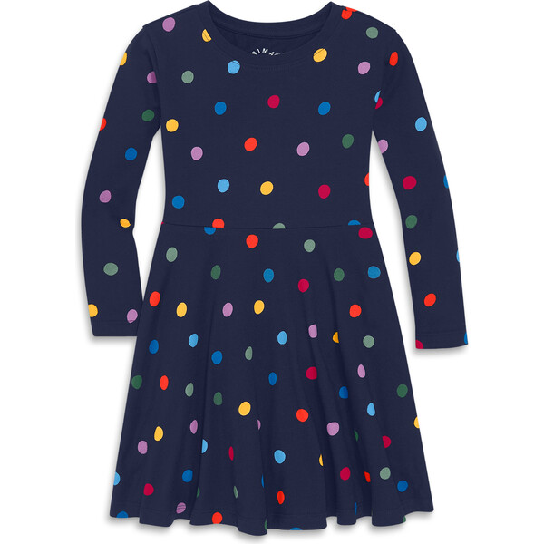 Long Sleeve Twirly Dress In Confetti Dots, Navy Confetti Dot Primary
