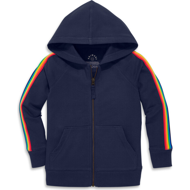 Kids Zip Hoodie With Rainbow Trim, Navy - Jackets - 1