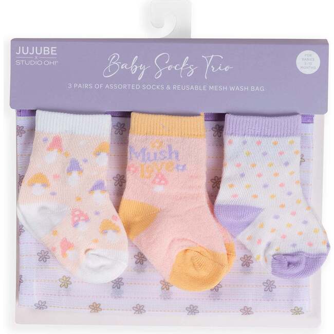 Baby Socks Trios With Zipper Wash Bag, Mushy Love (Pack Of 3)