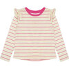 Kara Ruffle Top, Super Pink Stripe - Shirts - 1 - thumbnail