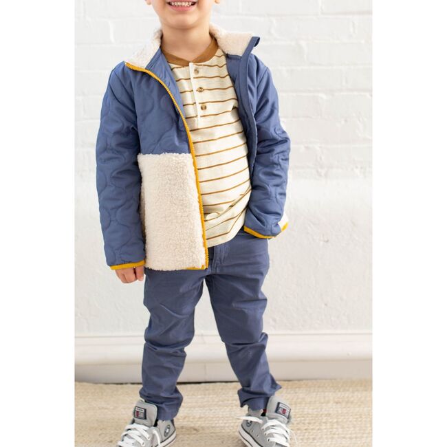 Kennedy Quilted Sherpa Zip Jacket, Washed Indigo - Fleece & Sherpa Jackets - 2