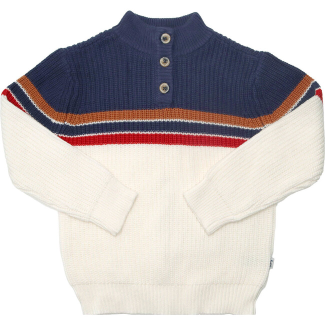 Harrison Striped Sweater, Washed Indigo/Egret