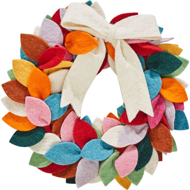 Multicolored Wreath, Cream Bow