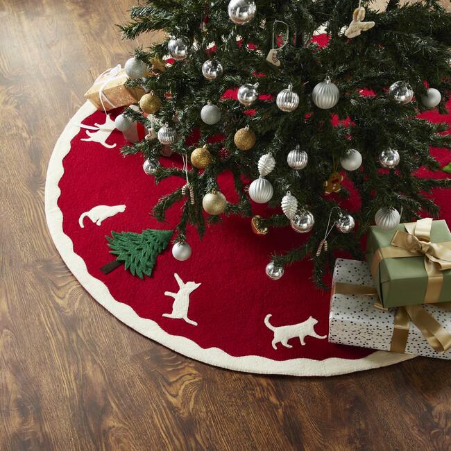 Cats & Green Trees Hand-Felted Christmas Tree Skirt - 60" - Tree Skirts - 2