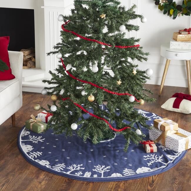 Christmas Tree Skirt, Navy Village Scene - Tree Skirts - 2