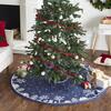 Handmade Christmas Tree Skirt in Cotton - Village Scene on Navy Blue - 60" - Tree Skirts - 2